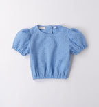Completo bimba azzurro in sangallo con top a maniche a sbuffo e pantaloncini con fiocco