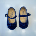 Ballerine mary jane blu da bambina in velluto con fiocco e cinturino