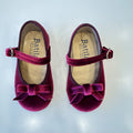 Scarpe Mary Jane bordeaux bambina in velluto con fiocco e cinturino