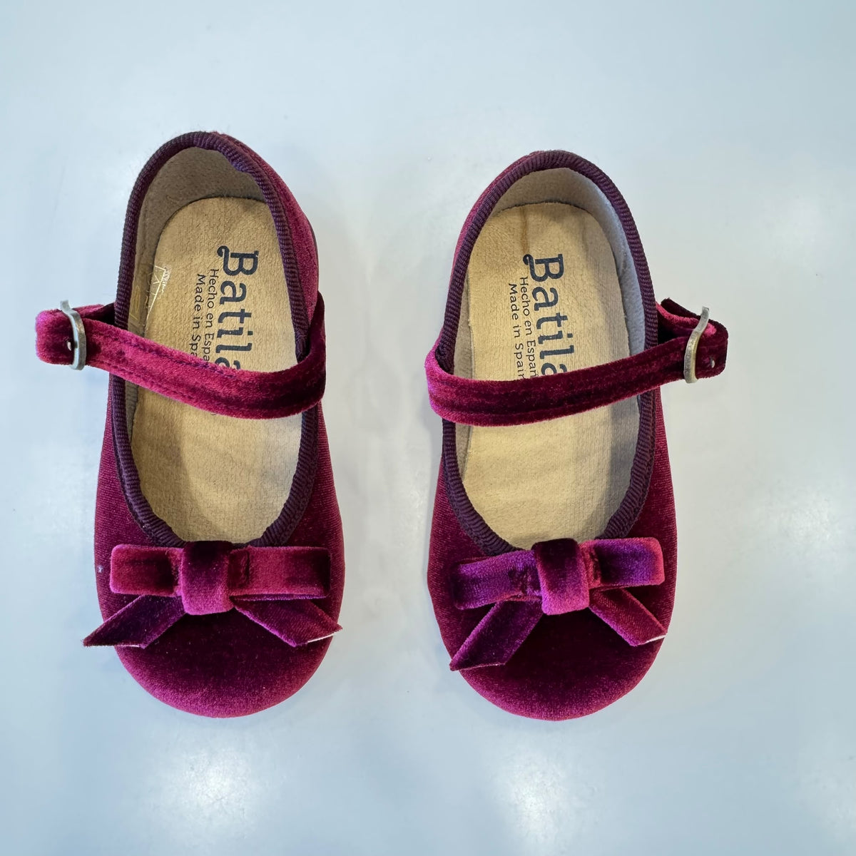 Scarpe Mary Jane bordeaux bambina in velluto con fiocco e cinturino