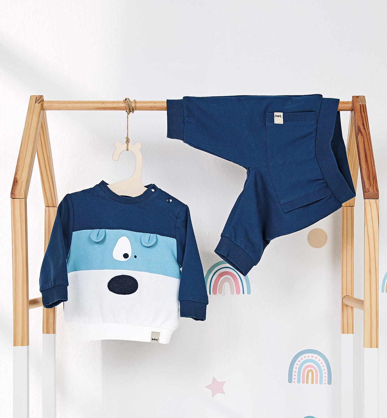  completino bimbo cotone blu con felpa orsetto e pantaloni