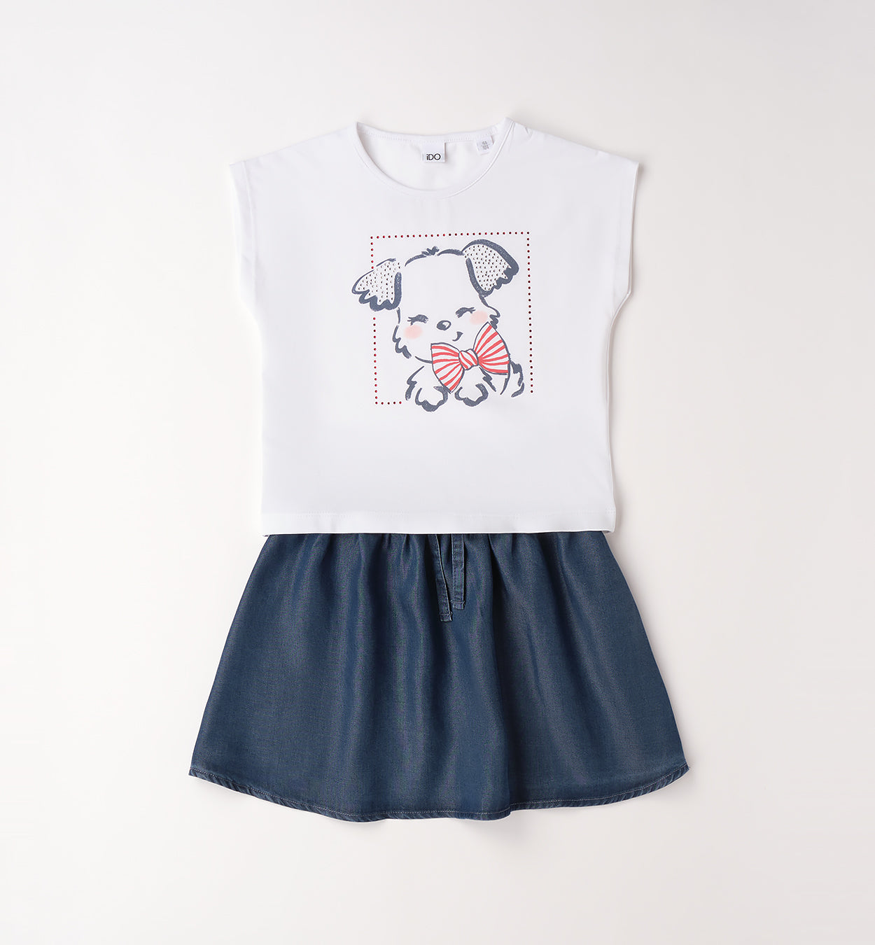 outfit bambina casual con gonna effetto denim