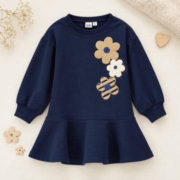 Gonna bimba marrone a pieghe con pois cammello 98% cotone