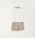 outfit neonato chic cotone e lino beige e bianco