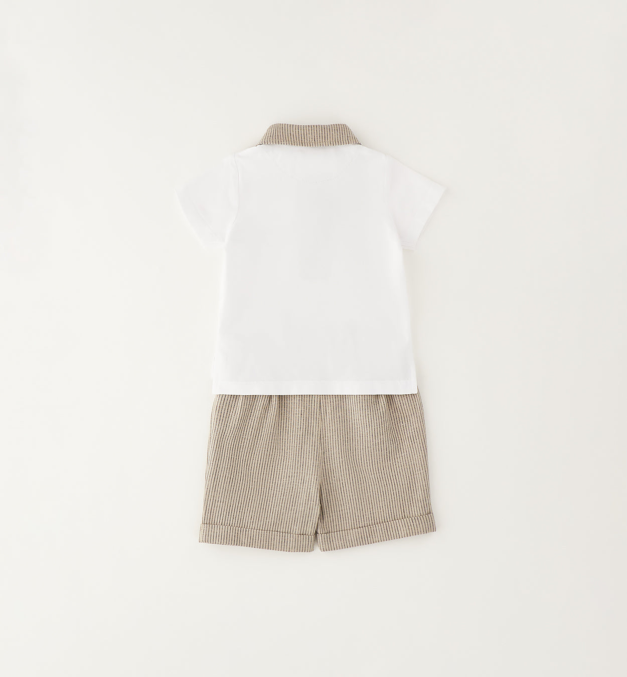 outfit neonato chic cotone e lino beige e bianco