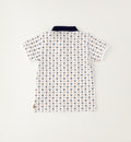 Completo bambino con polo fantasia in cotone e bermuda color sabbia stile casual chic.