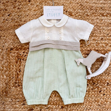 pagliaccetto neonato battesimo lino cotone verde salvia
