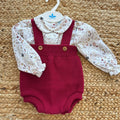 Pagliaccetto bimba bordeaux in maglia con camicia floreale in cotone