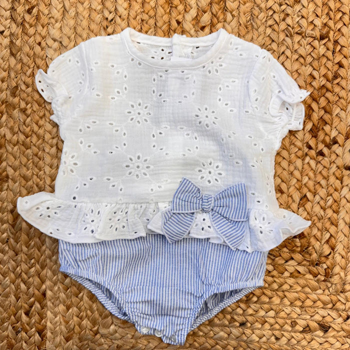 pagliaccetto bimba cotone sangallo bianco con righe azzurre
