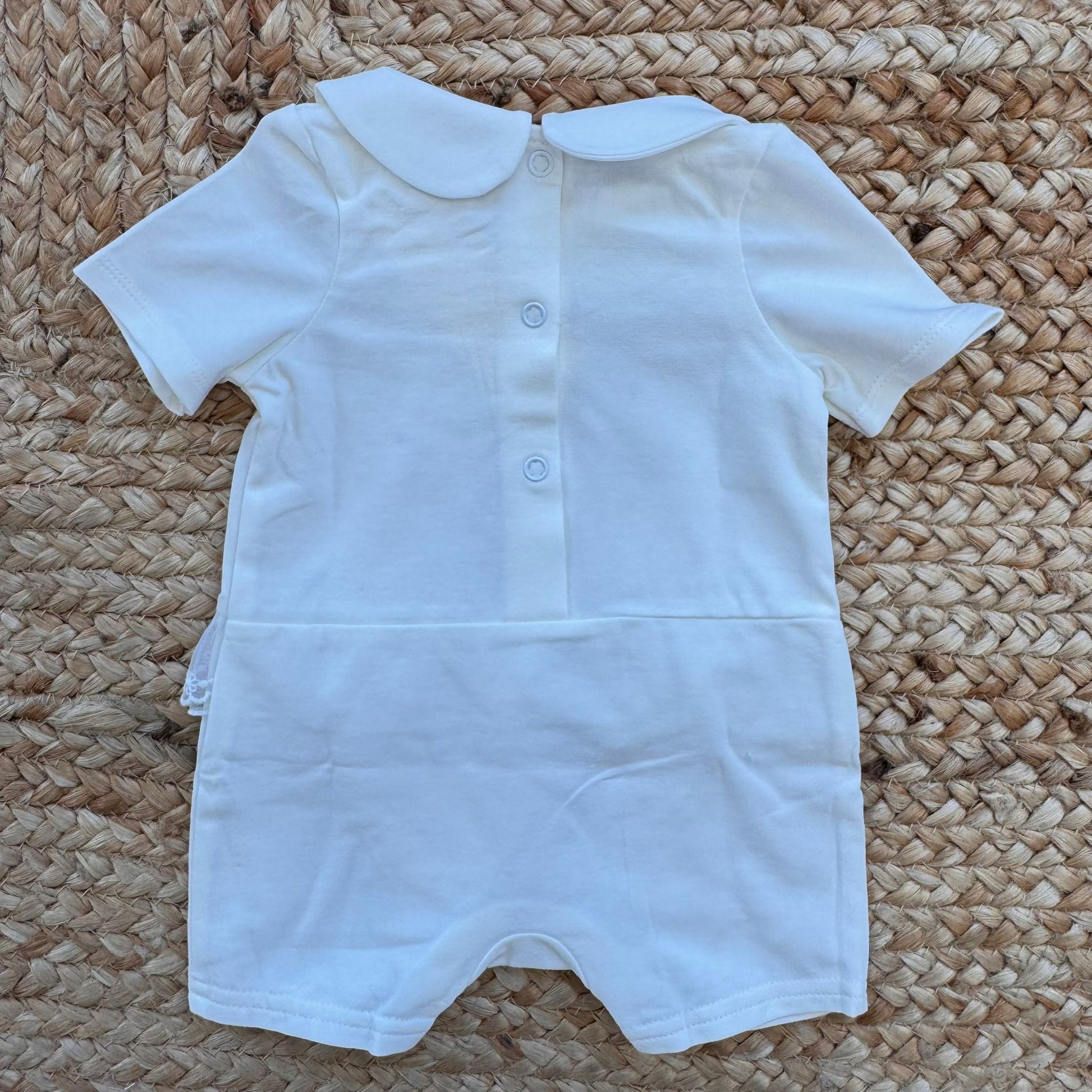 Retro pagliaccetto bimba in 100% cotone con chiusura a bottoncini