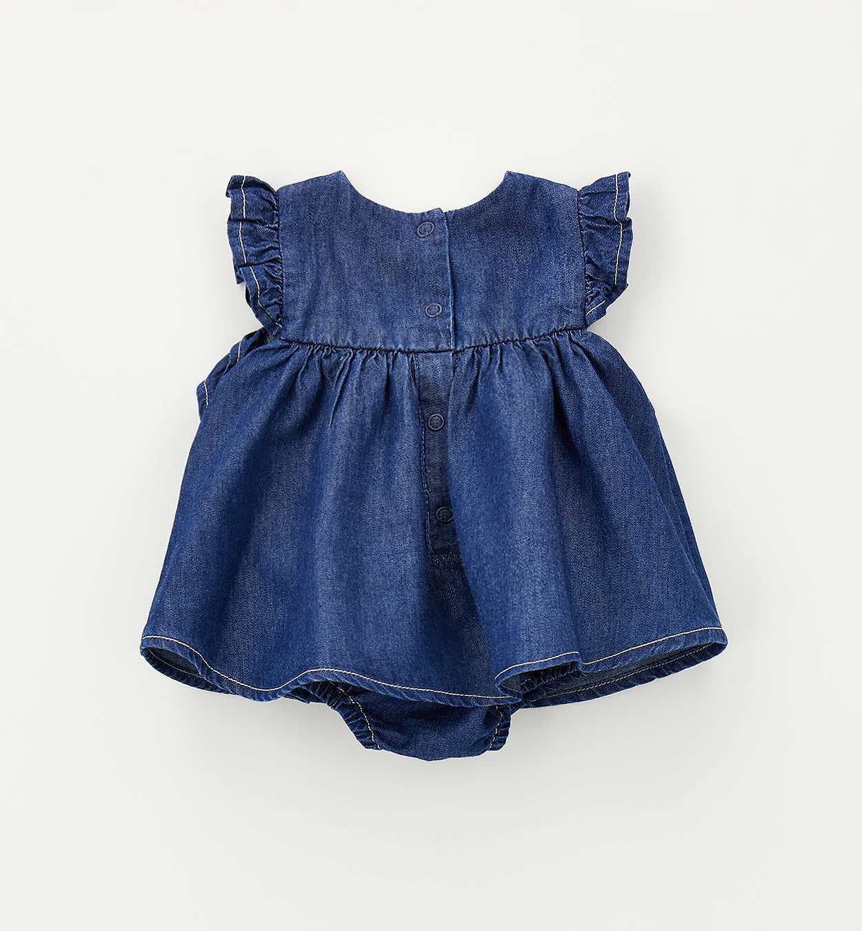 Retro pagliaccetto estivo bimba denim con balza arricciata