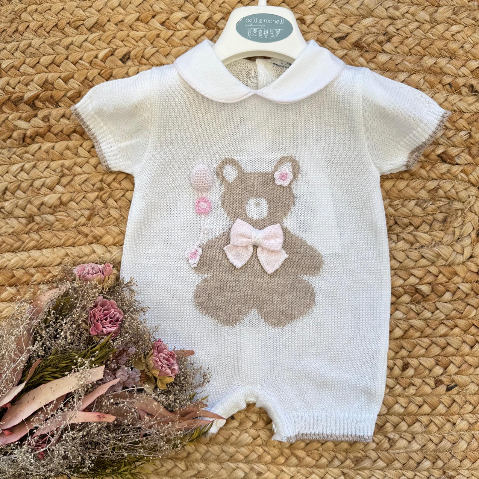 pagliaccetto neonata in cotone filo di scozia con orsetto