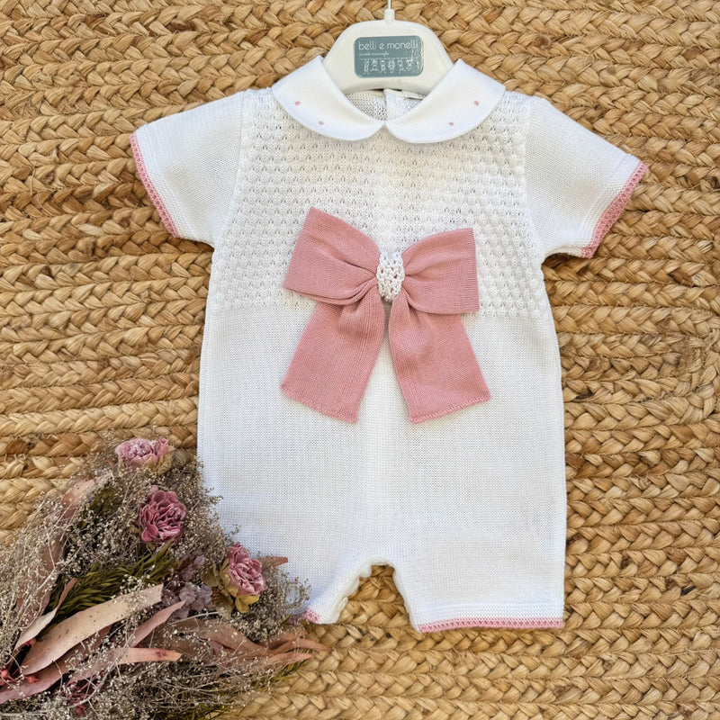 pagliaccetto neonata in cotone filo di scozia con fiocco rosa