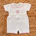 pagliaccetto neonata filo di scozia bianco con ricamo rosa elegante