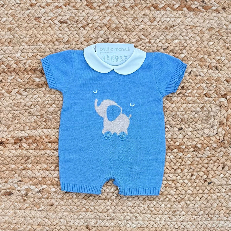 Pagliaccetto neonato in cotone azzurro polvere con elefantino