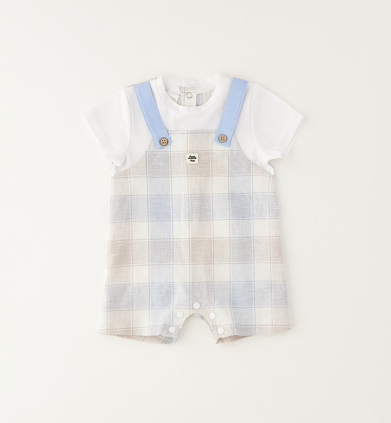 pagliaccetto neonato elegante check azzurro con t-shirt bianca