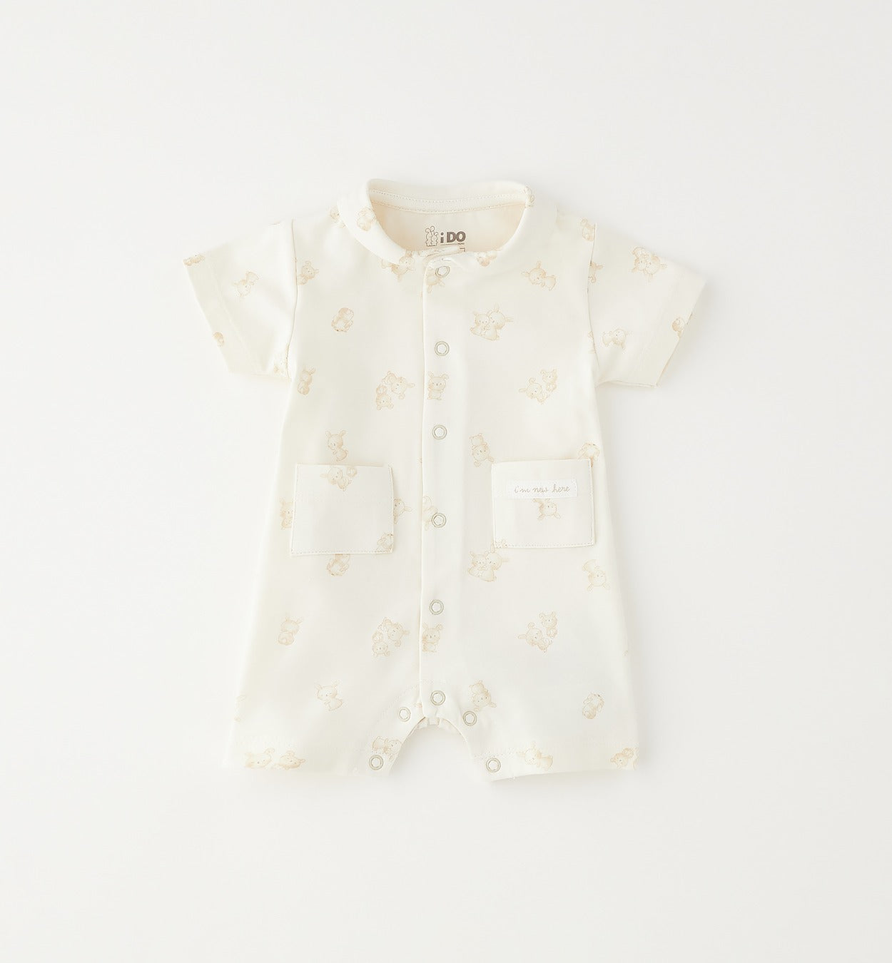 Pagliaccetto neonato in cotone ed elastan panna con stampa orsetti