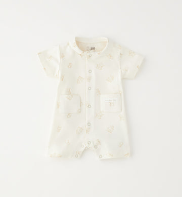 Pagliaccetto neonato in cotone ed elastan panna con stampa orsetti