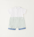 Retro pagliaccetto neonato in cotone con chiusura posteriore e pantaloncino vichy verde acqua