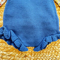 Pagliacetto bimba blu con camicia floreale e colletto punto smock