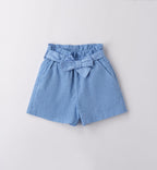 Completo bimba azzurro in sangallo con top a maniche a sbuffo e pantaloncini con fiocco