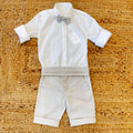 Pantaloncini shantung beige con fascia in vita e risvolto