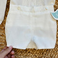Completo battesimo bimbo bianco con colletto tondo, pizzo ricamato e pantaloncino corto