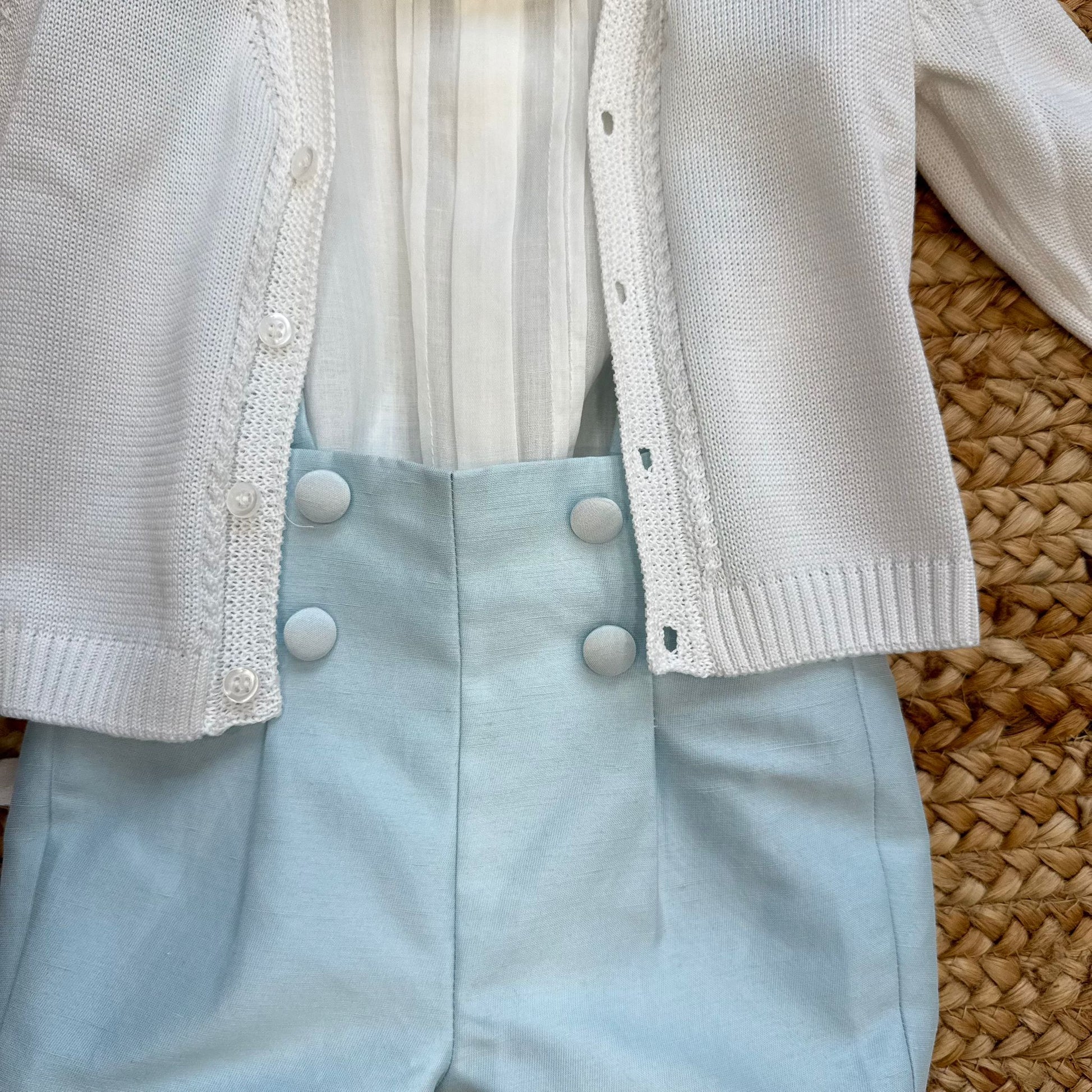 pantaloncino azzurro battesimo bimbo con bretelle