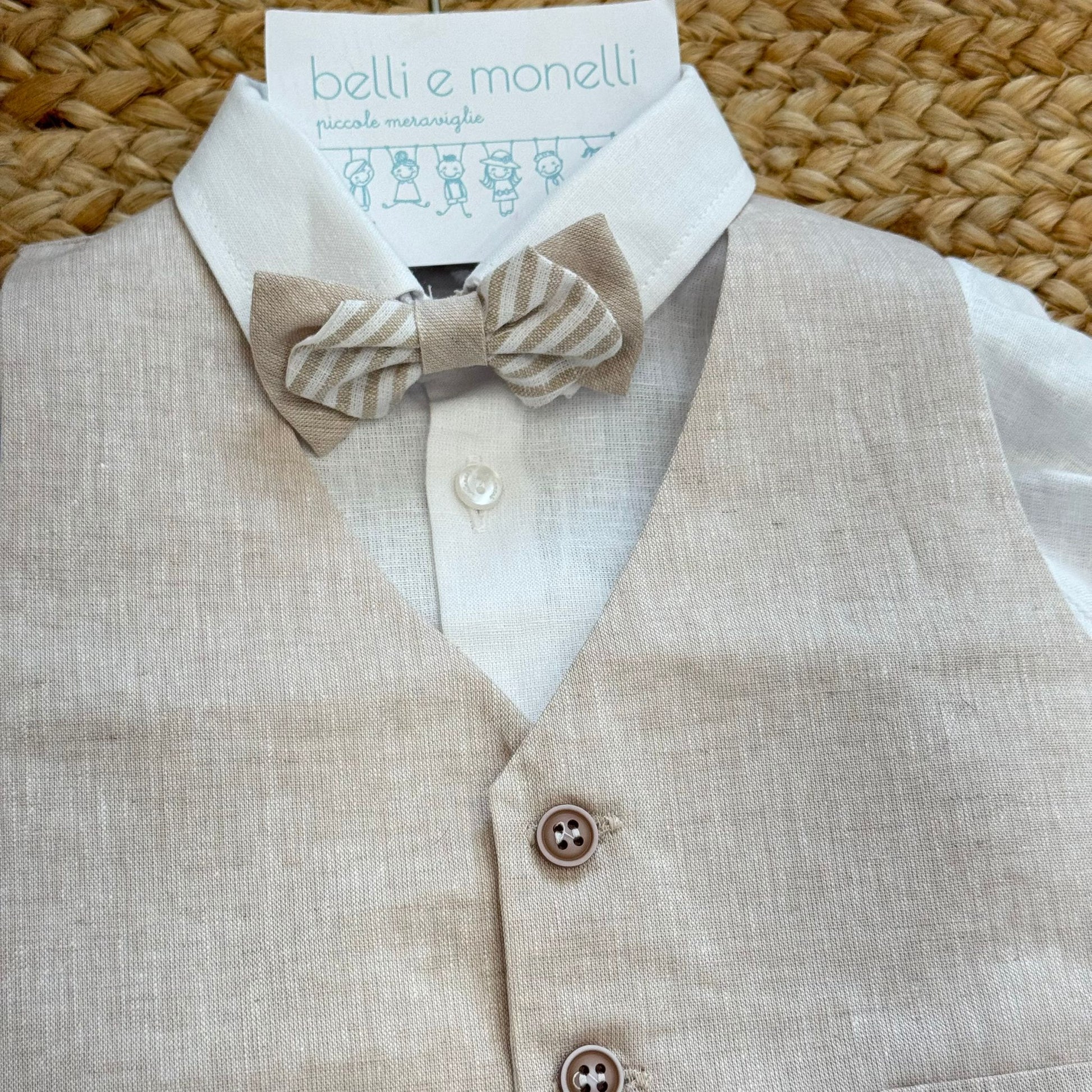 pantaloncino rigato beige e panna completo bimbo