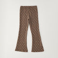 Completo bimba 100% cotone con maglia beige stampa cagnolino e pantalone marrone fantasia fiocchetti