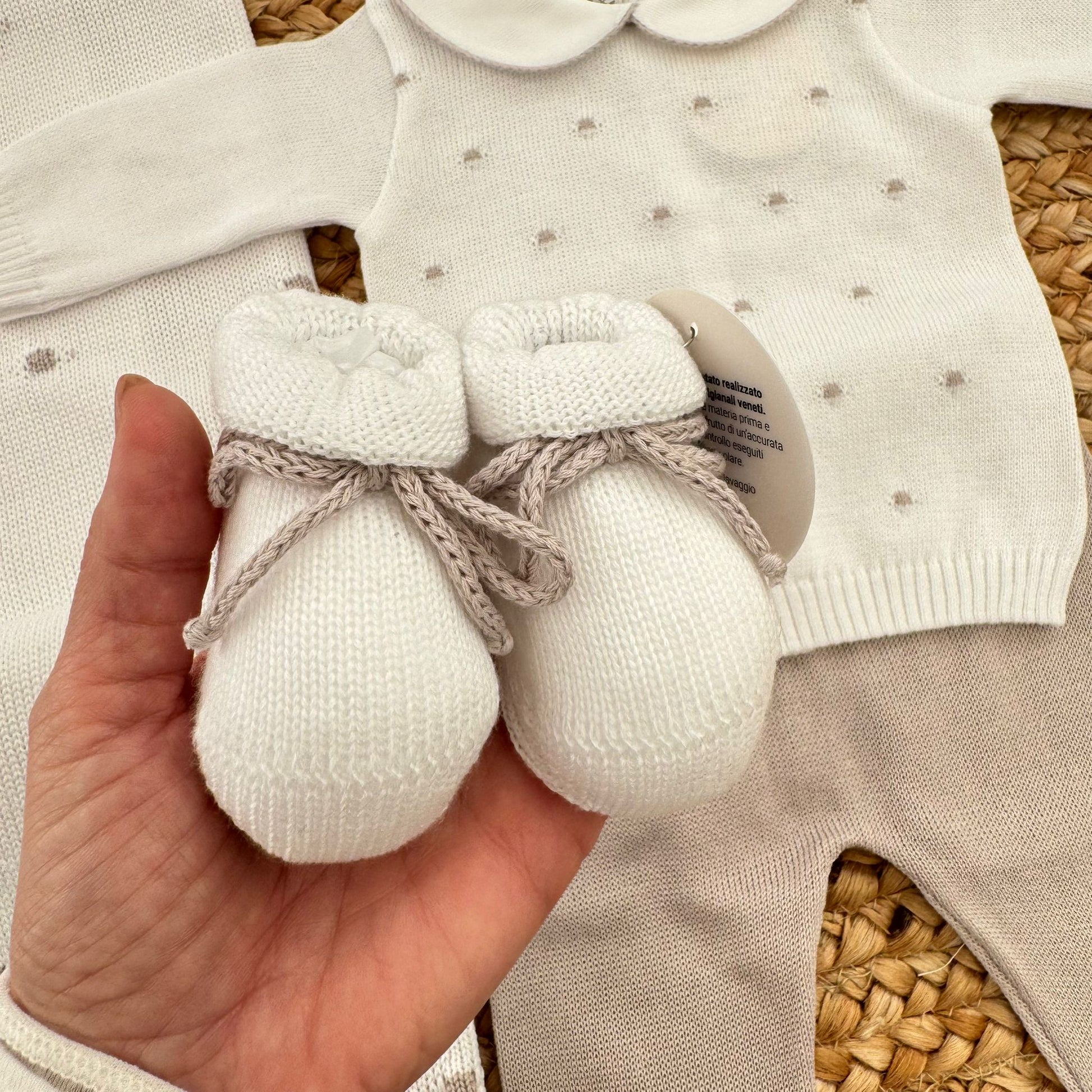 pantalone beige coordinato completo nascita