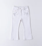 Pantalone bianco bambina con fiocco in strass

