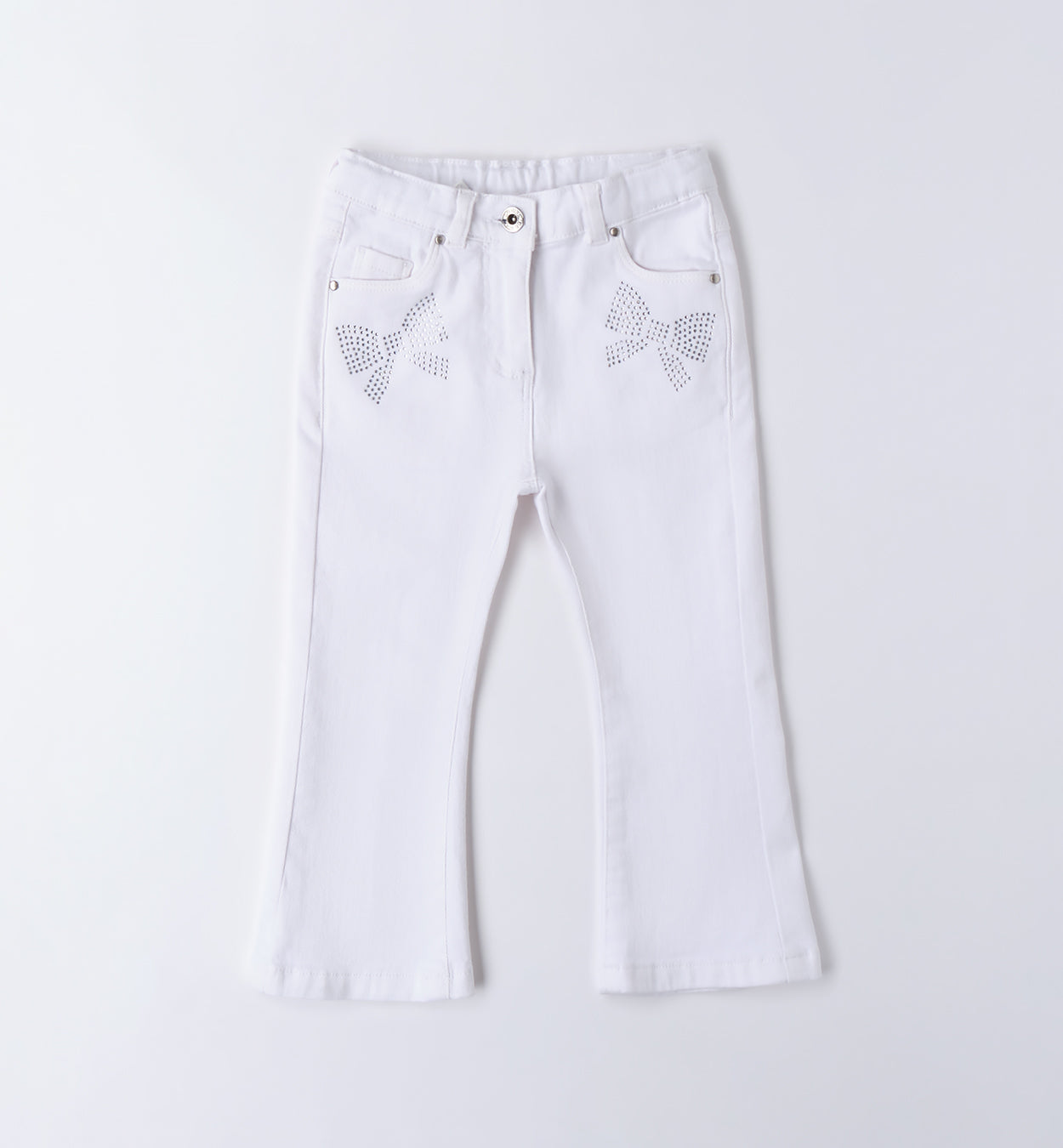 Pantalone bianco bambina con fiocco in strass

