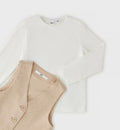 Completo bimba 3 pezzi beige con maglia bianca gilet e pantalone