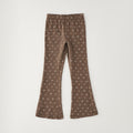 Completo bimba 100% cotone con maglia beige stampa cagnolino e pantalone marrone fantasia fiocchetti