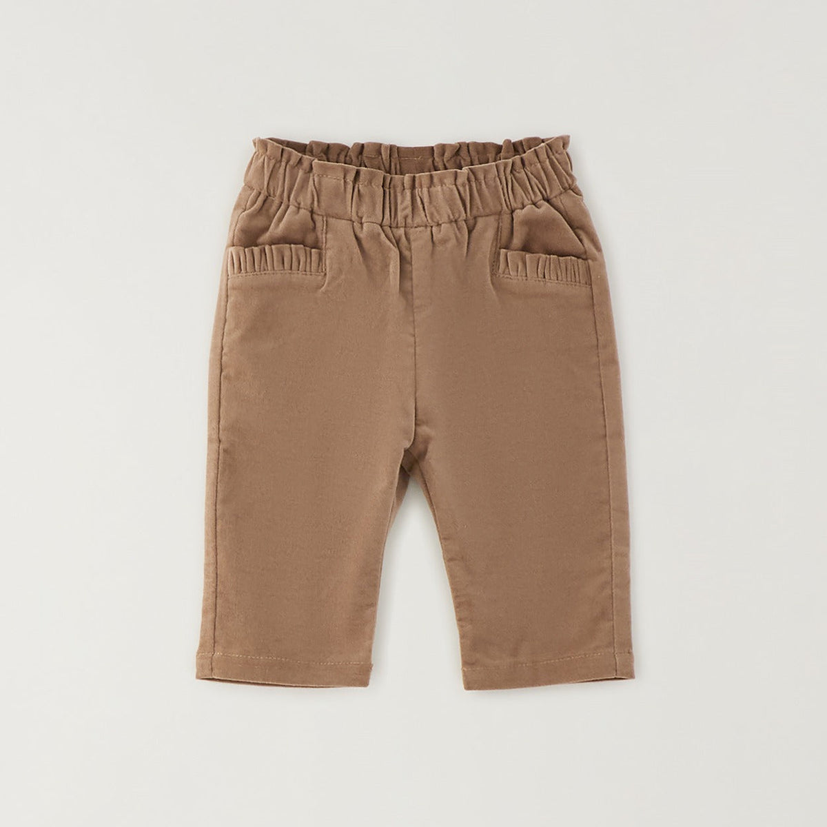 Maglioncino bimba beige in cotone e lana con fiori gialli applicati e volant