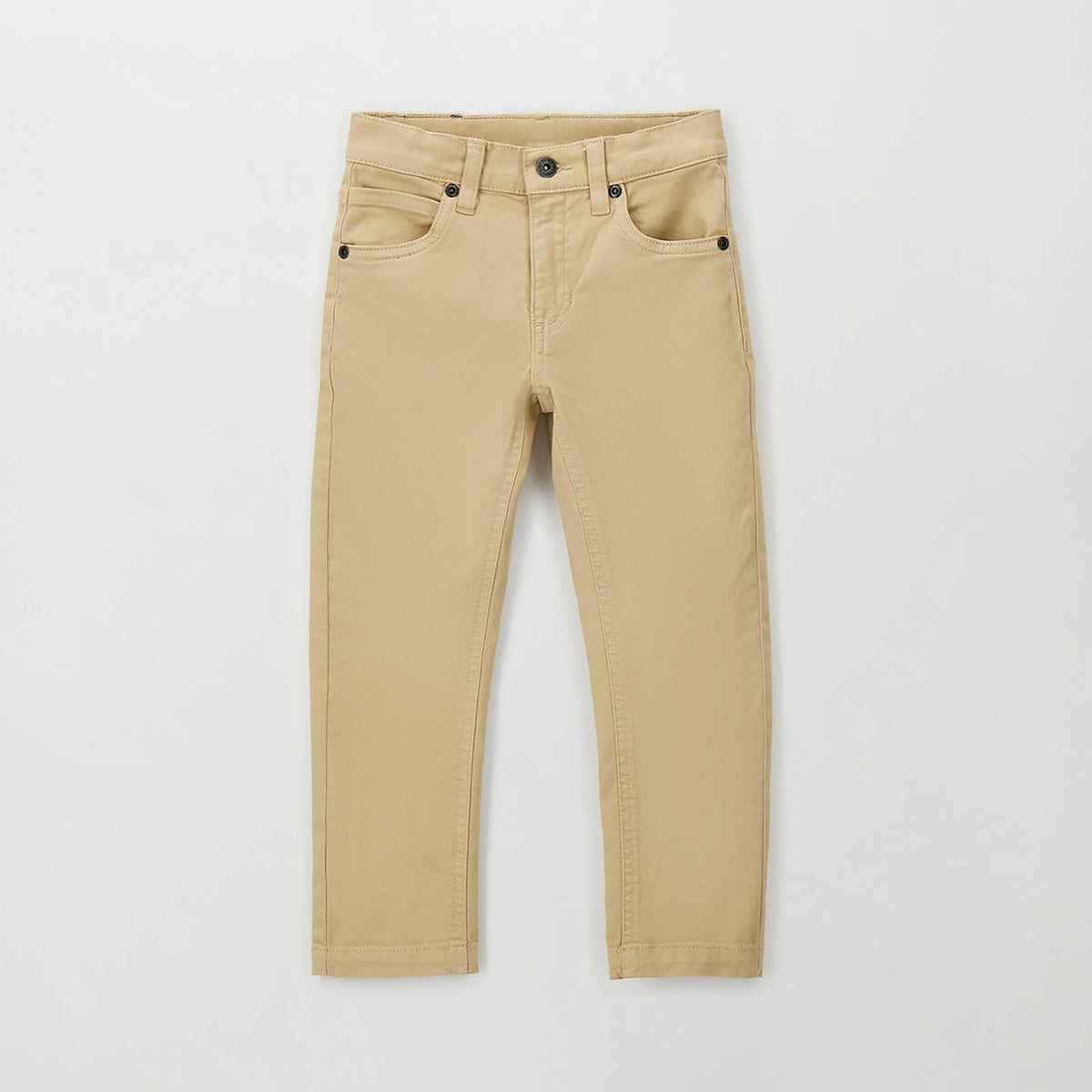 Pantalone bimbo beige cinque tasche con bottone e passanti in vita vista frontale
