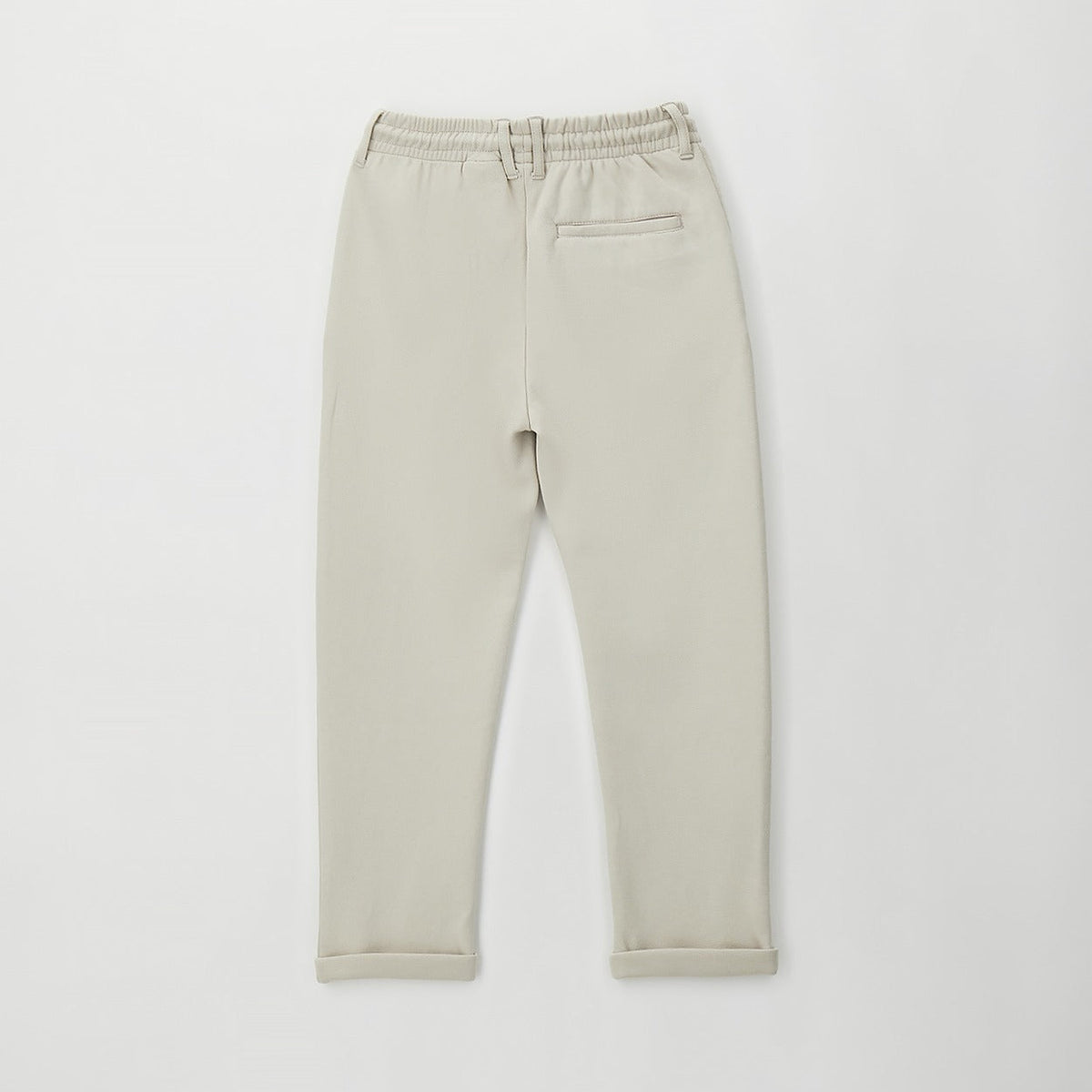 Pantalone bimbo beige in cotone con vita elasticizzata coulisse e tasche vista frontale
