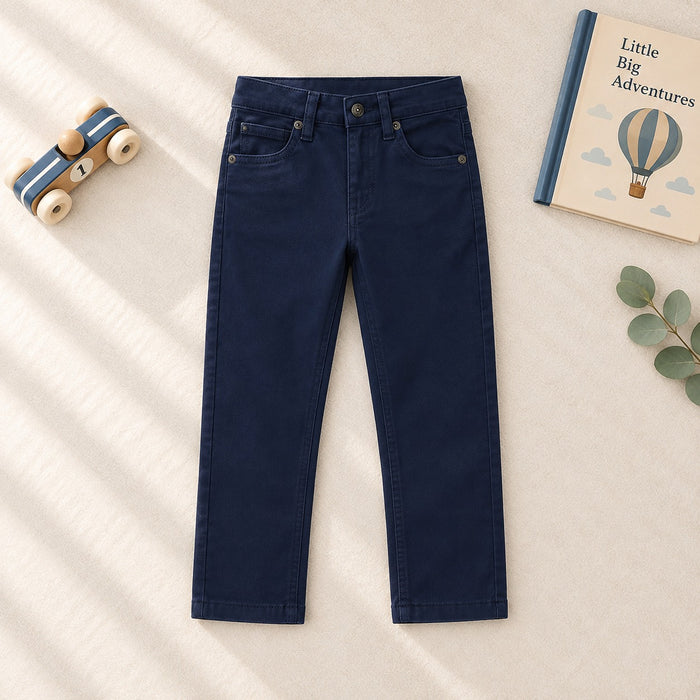 Pantalone bimbo blu navy cinque tasche con bottone e passanti in vita