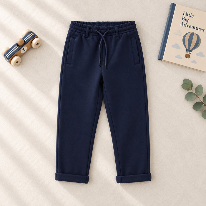 Pantalone bimbo blu navy in cotone con coulisse e tasche vista frontale