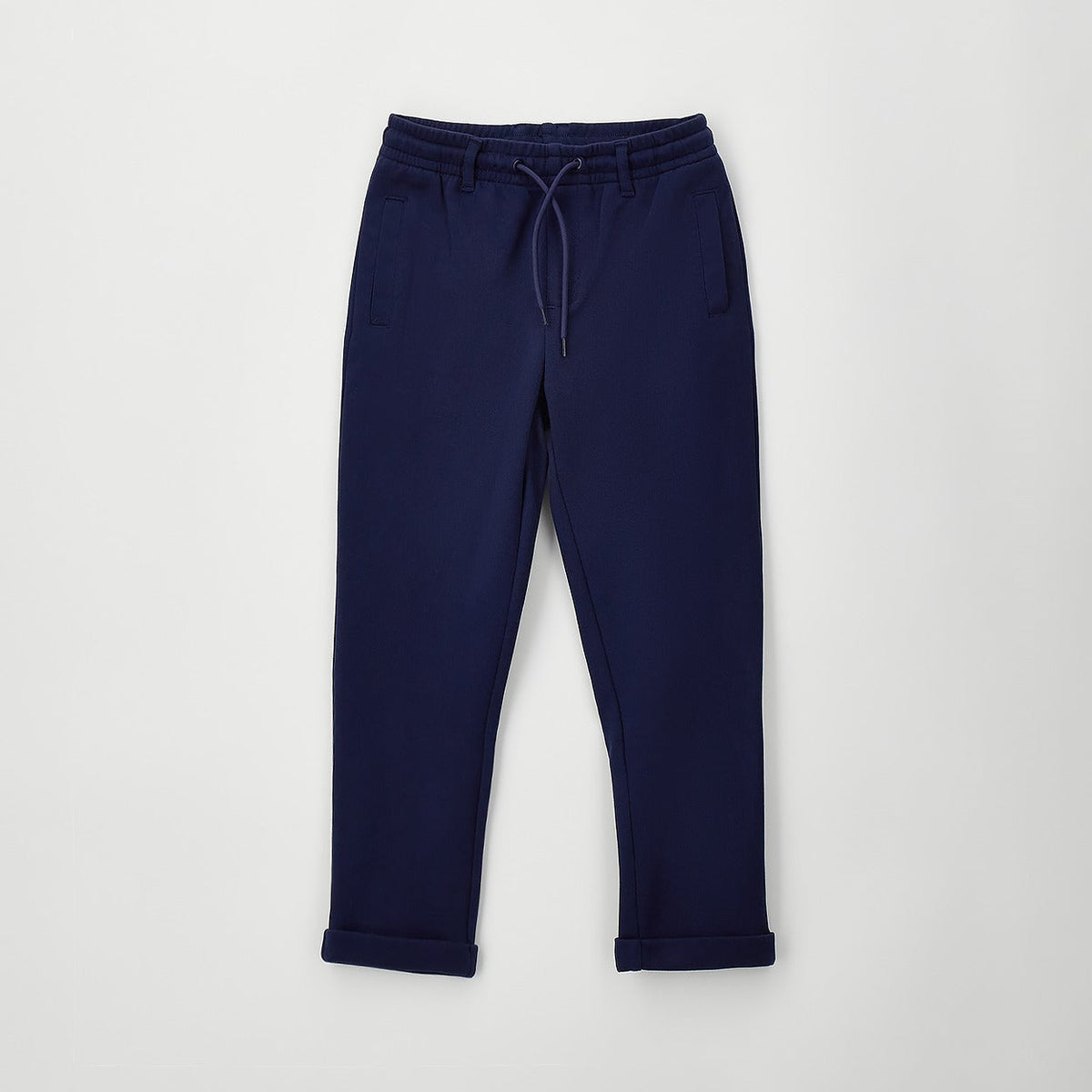 Pantalone bimbo blu navy in cotone con coulisse e tasche vista frontale