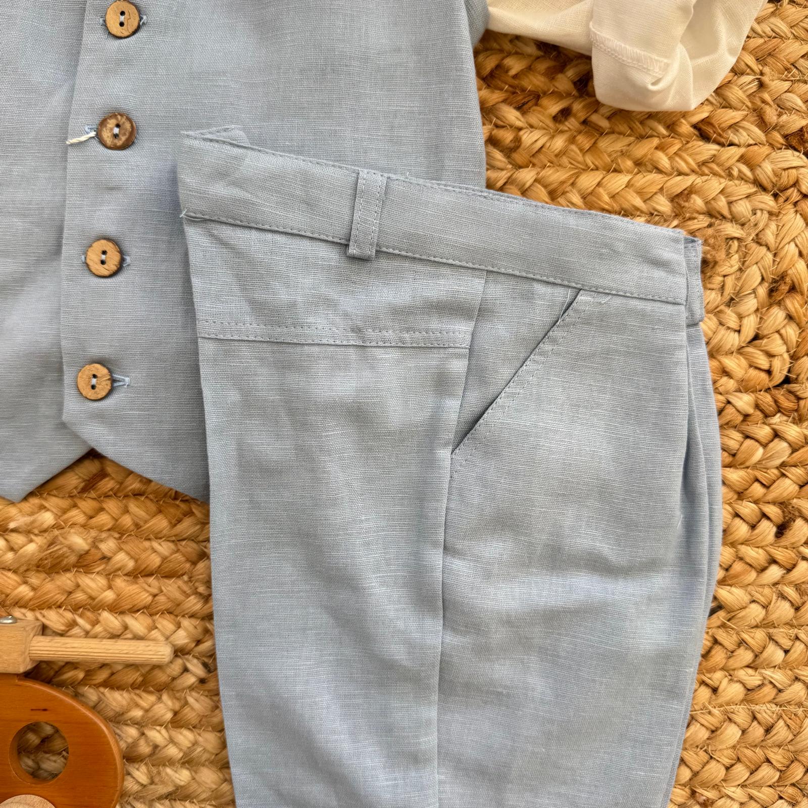 pantalone elegante bimbo azzurro cotone lino