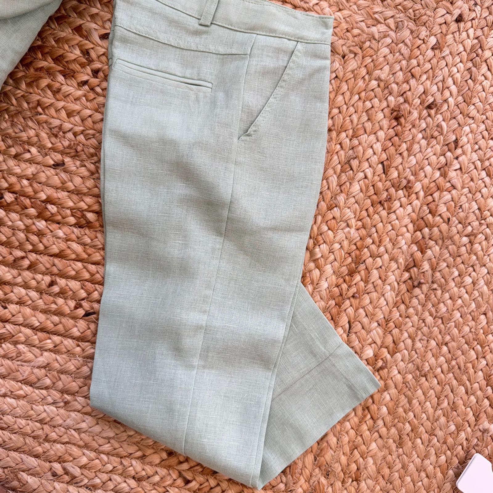 pantalone elegante bimbo verde salvia cotone lino