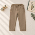 Pantalone bimbo marrone in cotone con vita elasticizzata coulisse e tasche