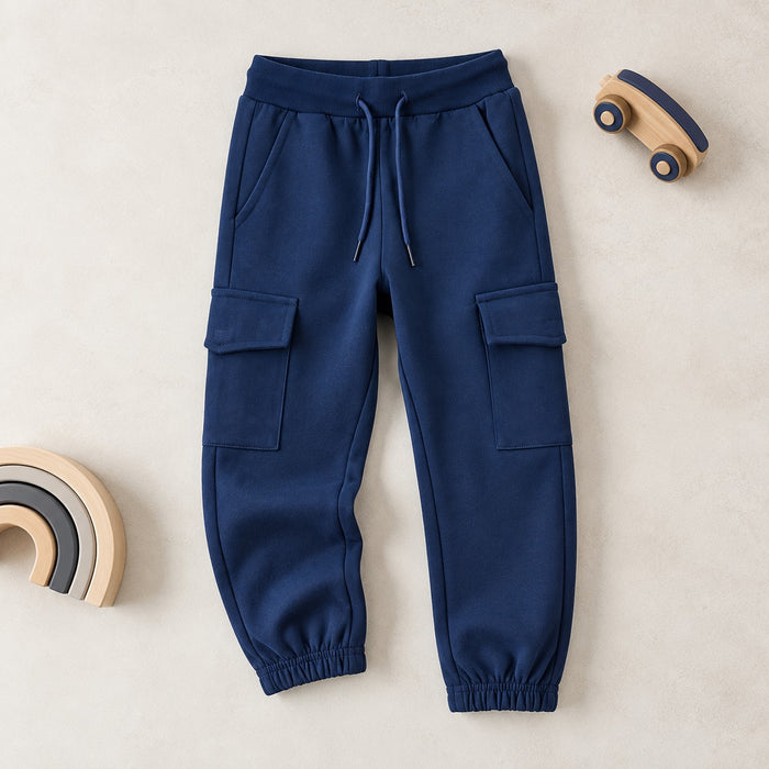 Pantalone cargo blu bimbo con tasche laterali, coulisse e fondo elasticizzato