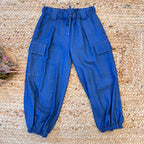  Pantalone chambray bambina con tasconi e coulisse in vita