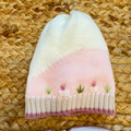 Copertina neonata in pura lana rosa, latte e beige con coordinato nascita Made in Italy.