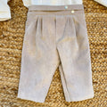 Completo battesimo bimbo beige e bianco con papillon e pantalone lungo