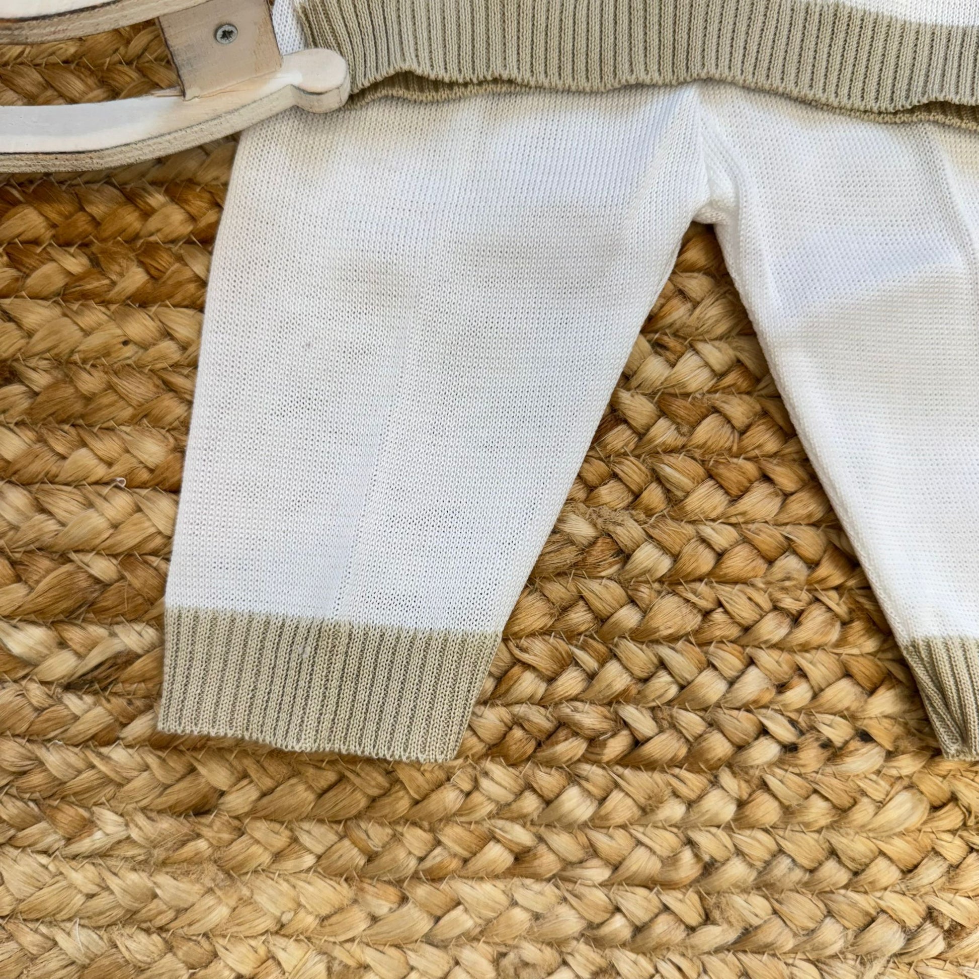 pantalone neonato 100% cotone panna con fondo tortora