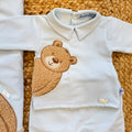 Uscita clinica neonato azzurra in caldo cotone con orsetto Teddy e copertina sfoderabile 85x68 cm